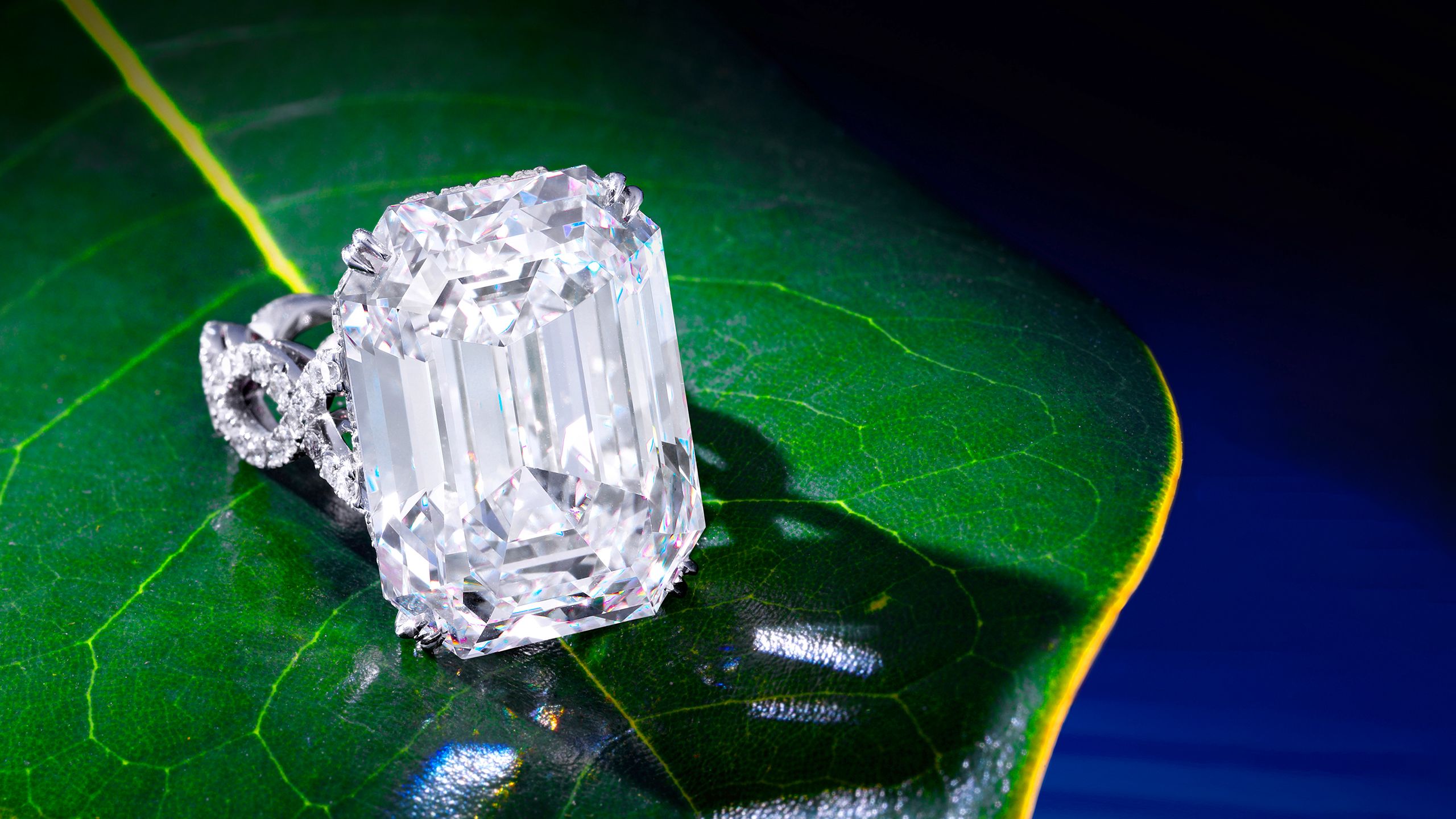 Lot 120. Leviev: A Magnificent Diamond Ring. Diamond is type IIa, D Color, VVSI clarity, weighing 35.00 carats. Estimate: $1,700,00 - $2,500,000