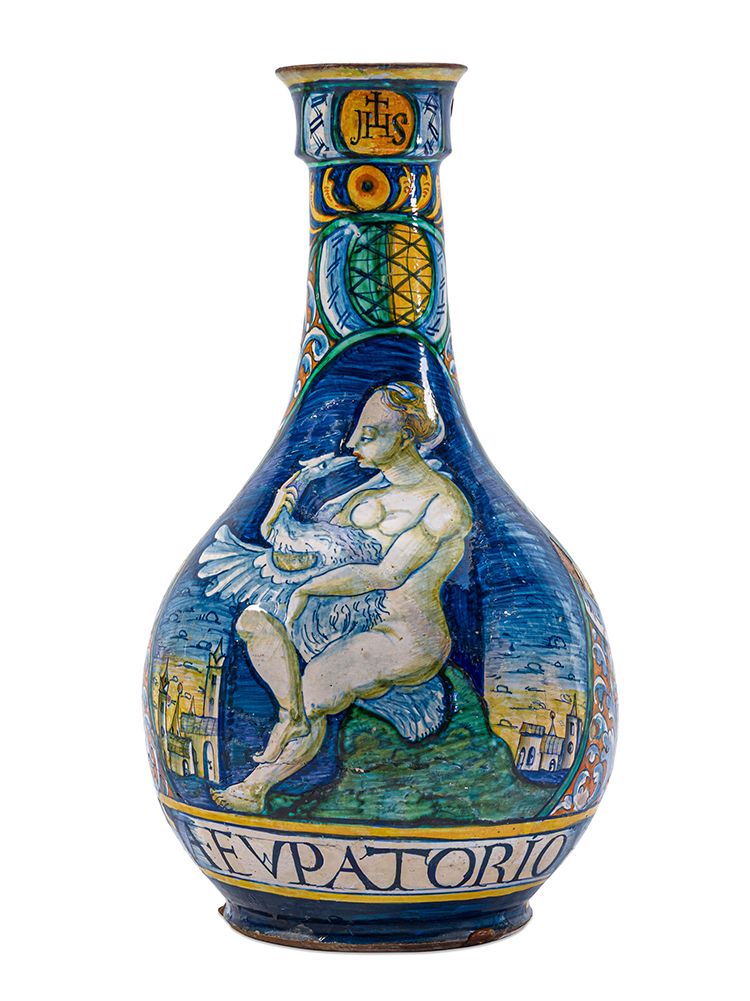 Lot 129. A Castelli Maiolica Drug Vase. Circa 1530-1550, attributed to Orazio, Pompei. Estimate $25,000 - $35,000
