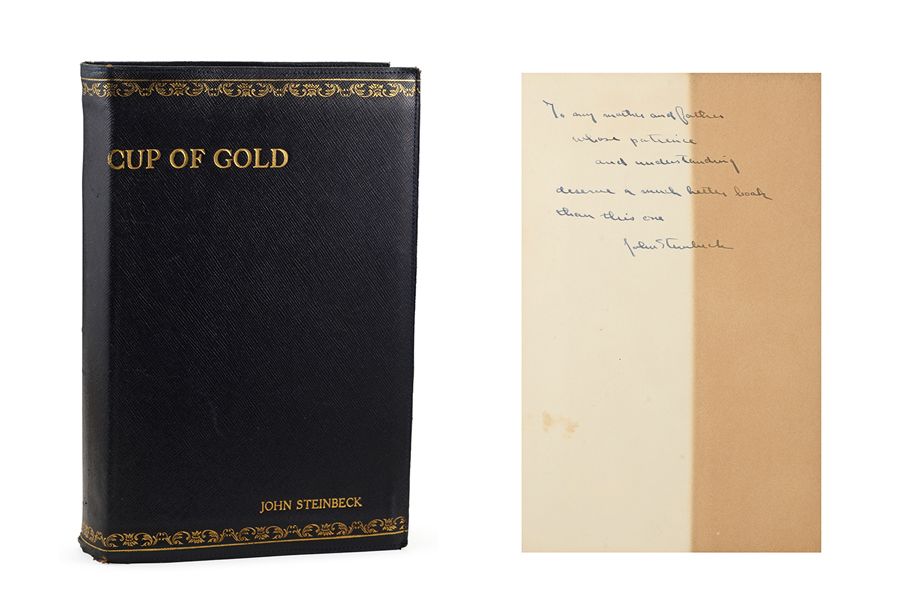 Lot 8. STEINBECK'S FIRST NOVEL INSCRIBED TO HIS PARENTS. STEINBECK, JOHN. 1902-1968. Cup of Gold. New York: Robert McBride & Co, 1929. Estimate: $15,000 - $25,000