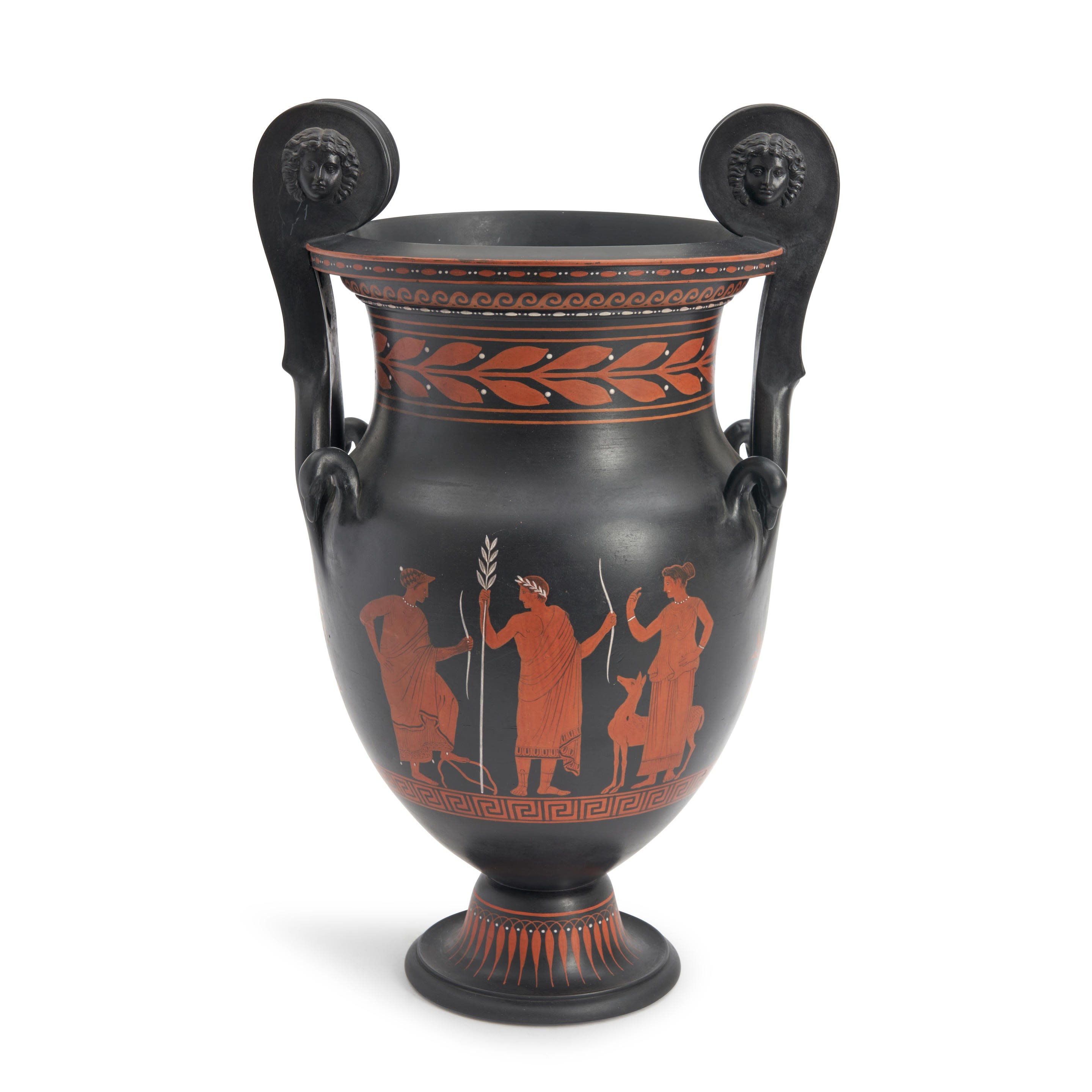Wedgwood Encaustic Decorative Black Basalt Volute-krater Vase, England, late 18th century. Estimate: US$1,500 - US$2,600.