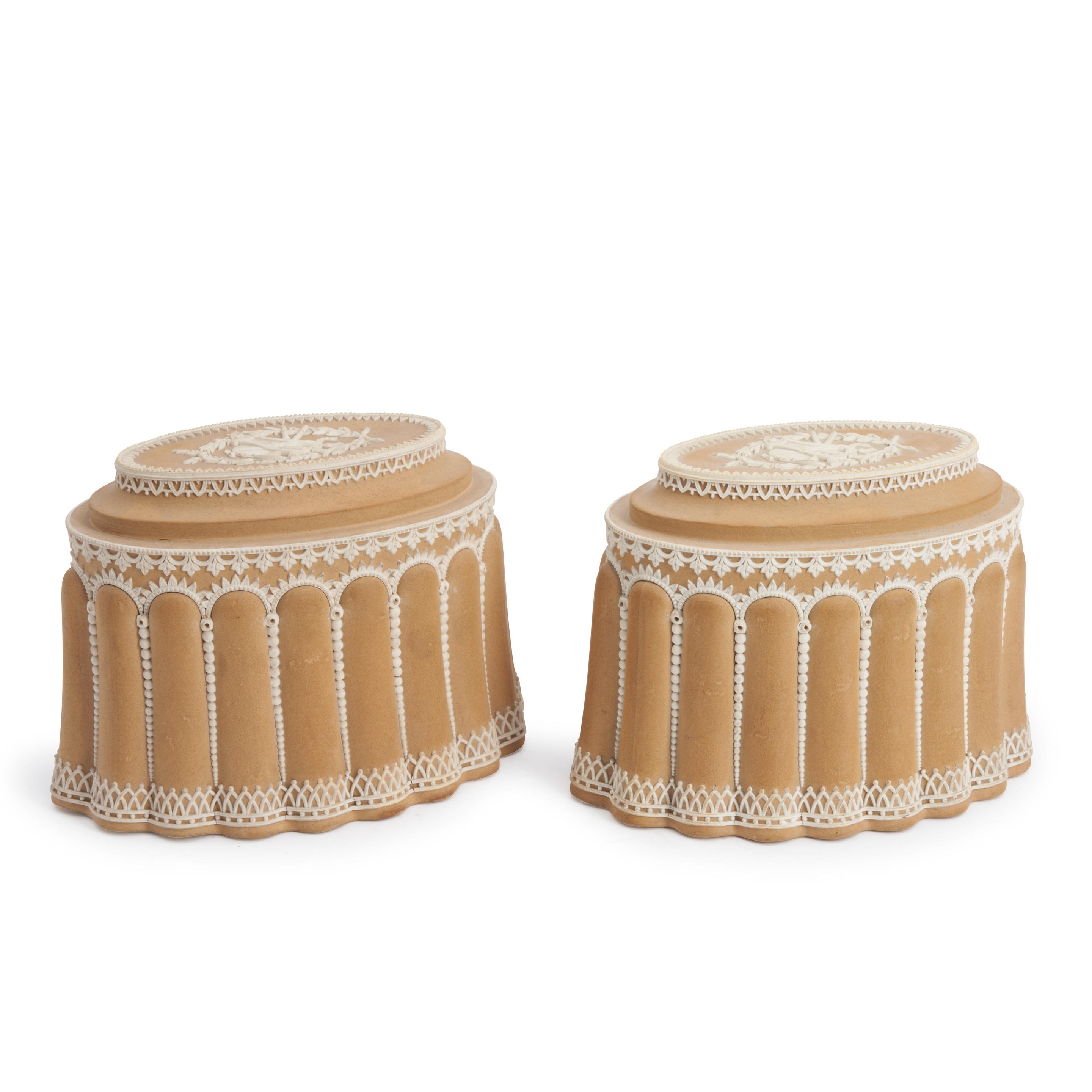 Pair of Wedgwood Cane Stoneware Conceits, England, 1800. Estimate: US$1,000 - US$1,500.