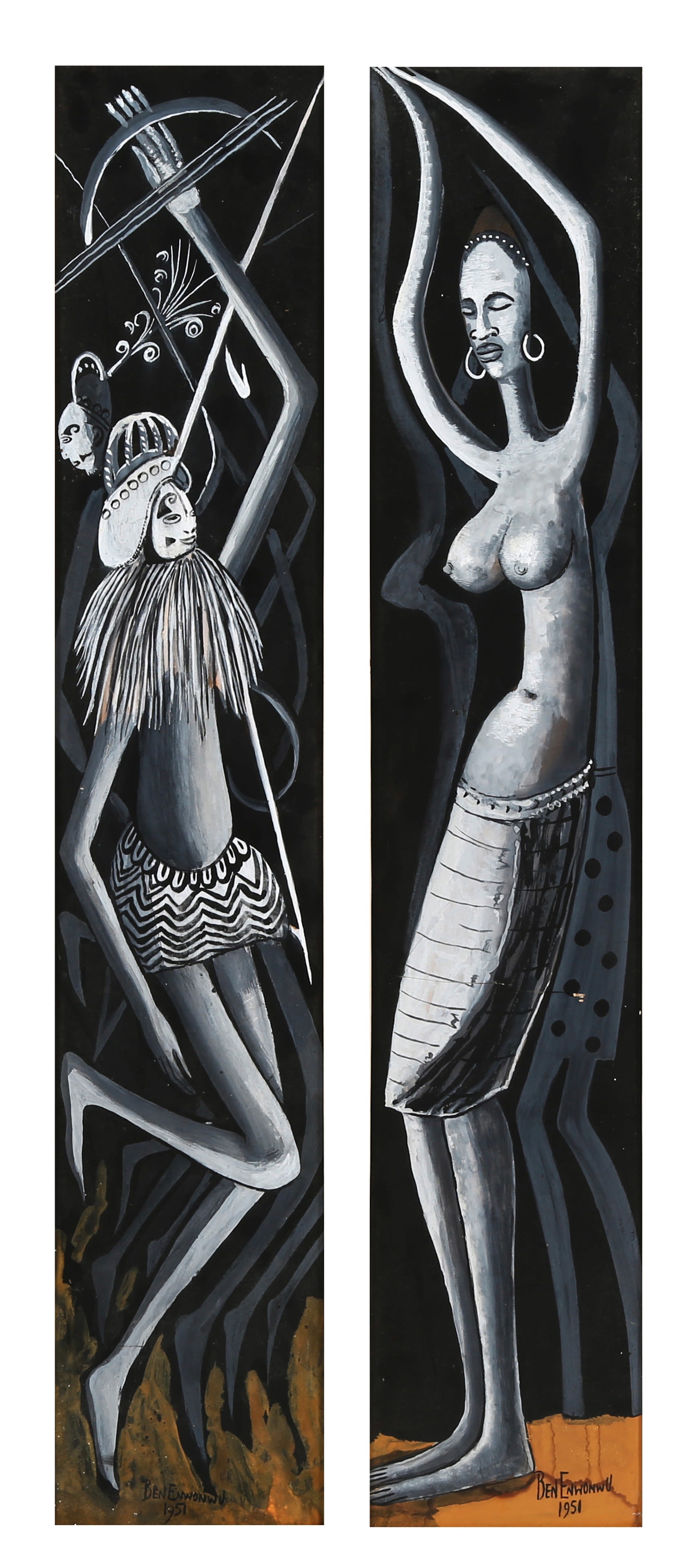 Benedict Chukwukadibia Enwonwu M.B.E (Nigerian, 1917-1994), Male and female dancers. Estimate: £15,000 - £20,000. Offered in Modern & Contemporary African Art, 16 October 2024, London, New Bond Street.