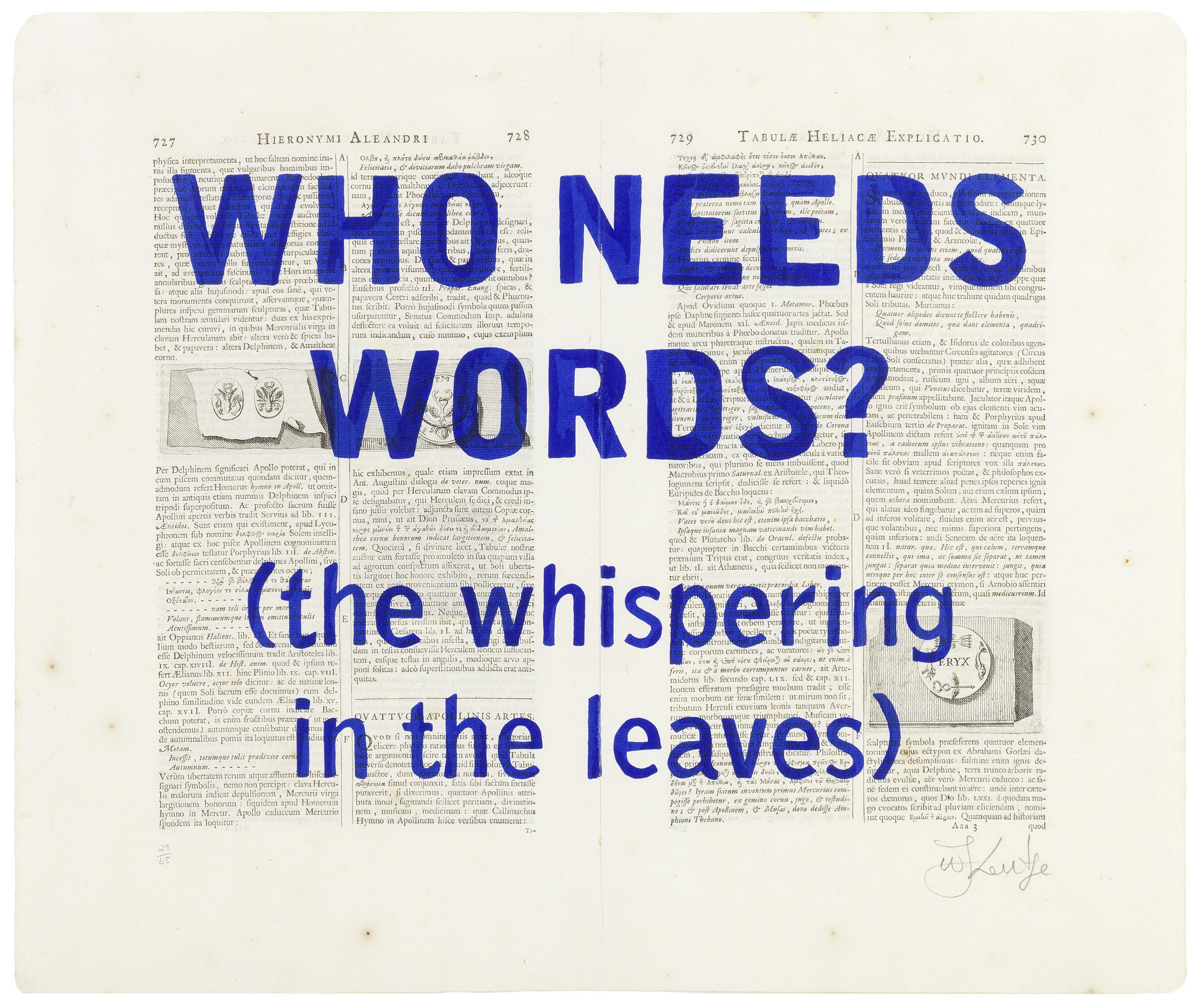 William Kentridge, Who Needs Words? (the whispering in the leaves), from Blue Rubrics, 2018 (framed), £2,000 - £3,000