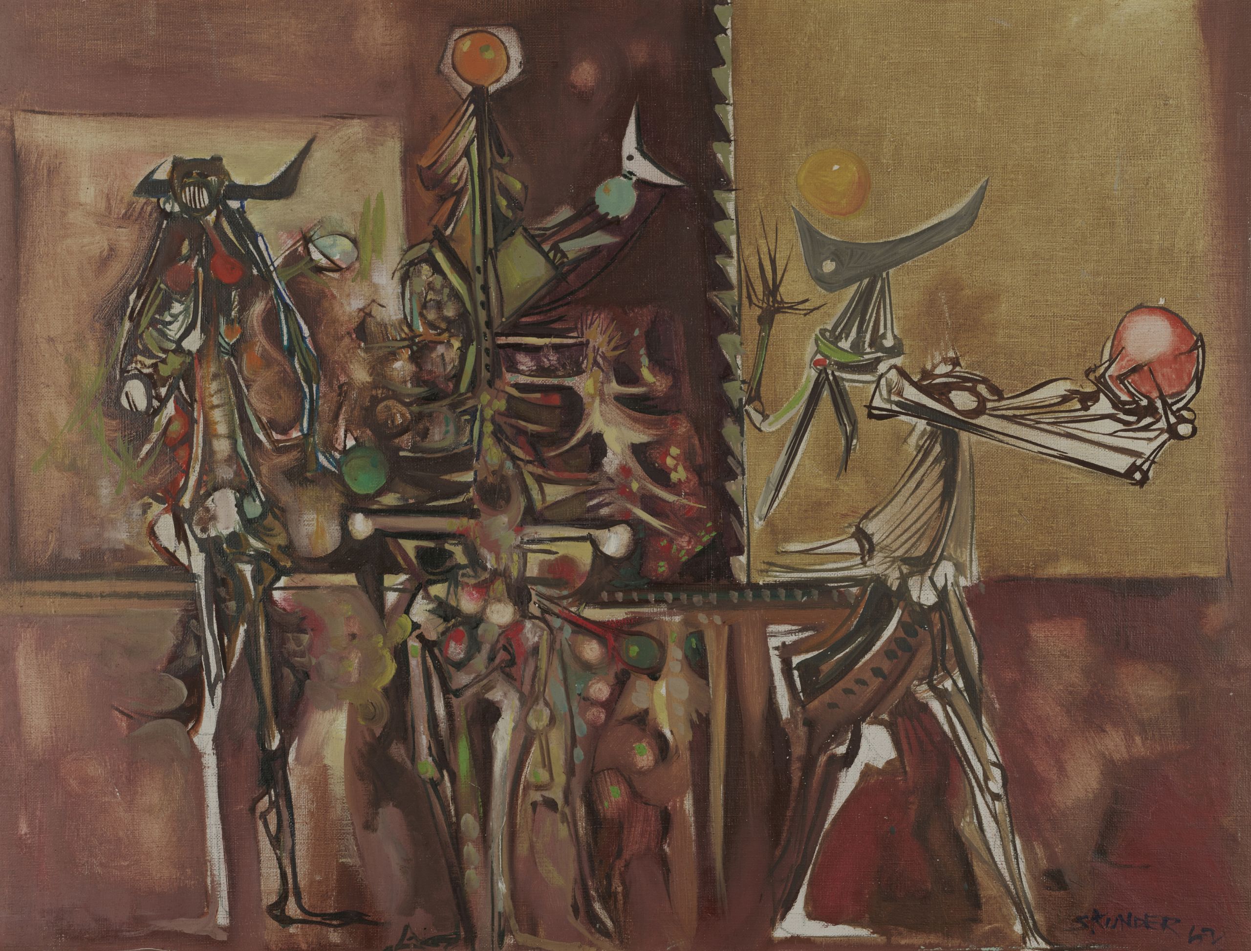 Alexander "Skunder" Boghossian (Ethiopian, 1937-2003), "The Jugglers." Estimate: $70,000 - 100,000