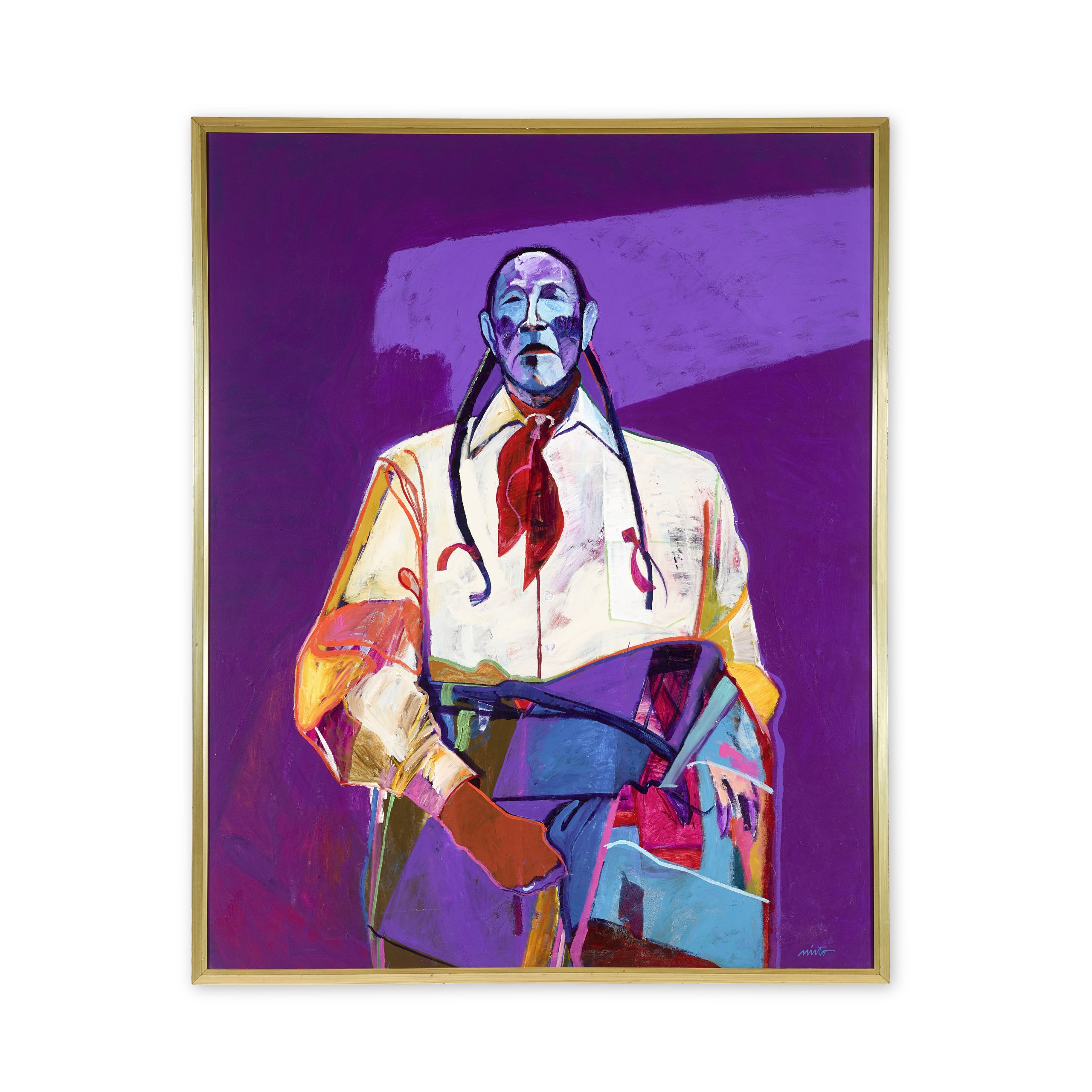 Lot 5. A John Nieto Painting, "Taos Pueblo Elder," 1991. Estimates: $12,000 - 18,000