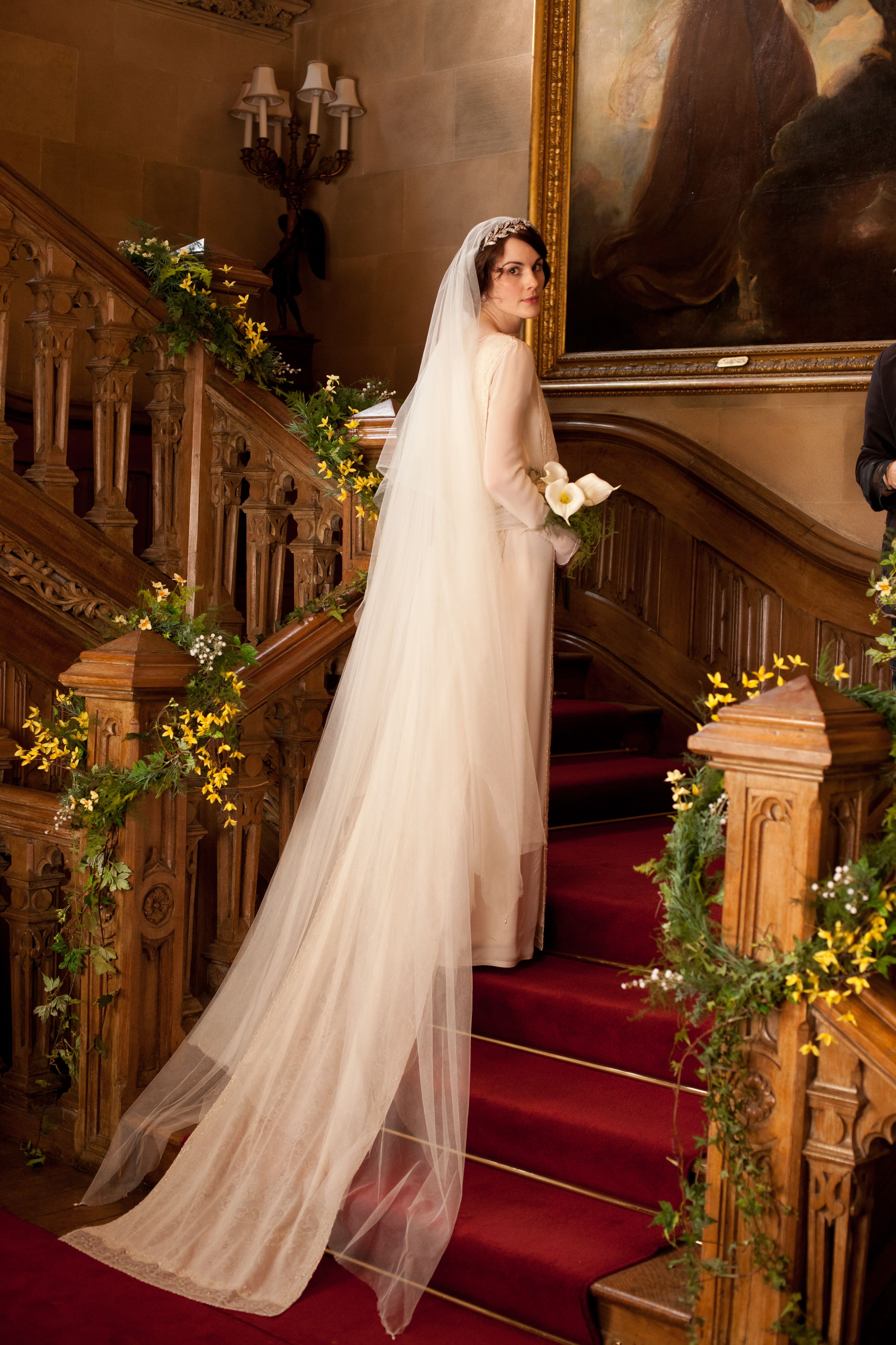 Michelle Dockery (as Lady Mary): Wedding dress and accessories, worn for the marriage of Lady Mary Crawley to Matthew Crawley Season 3, Episode 1 4. Estimate: £3,000 - 5,000.