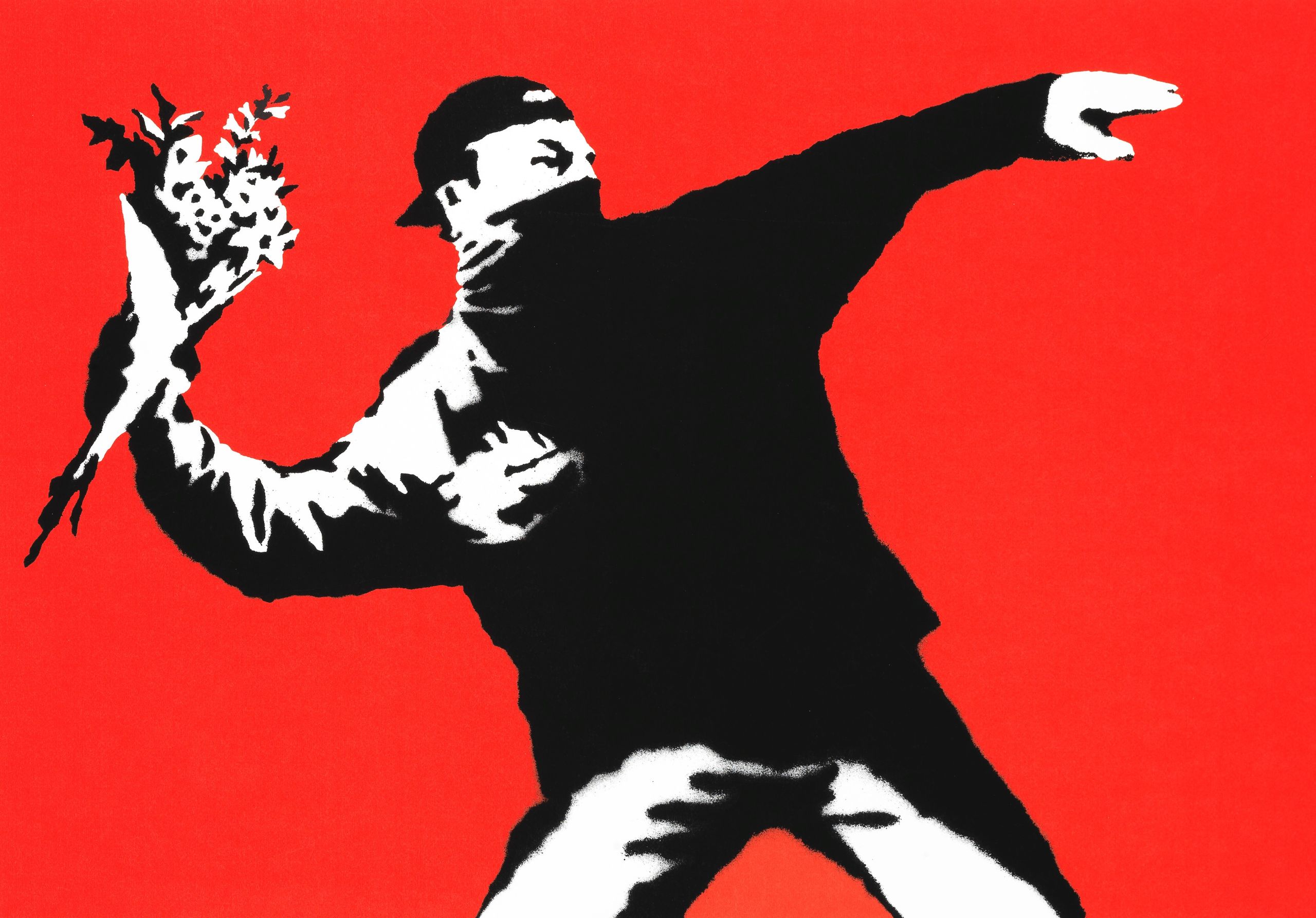 Banksy, Love Is In The Air. Sold for £75,250 inc. premium