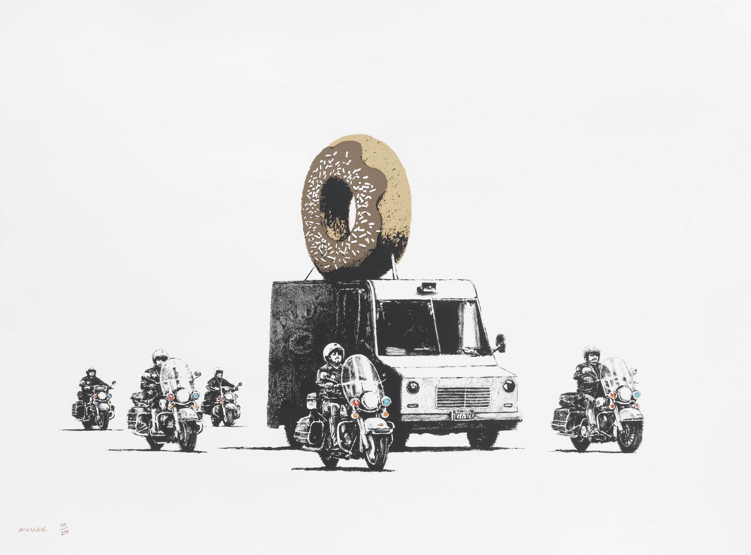 Banksy, Donuts (Chocolate). Sold for £69,000 inc. premium