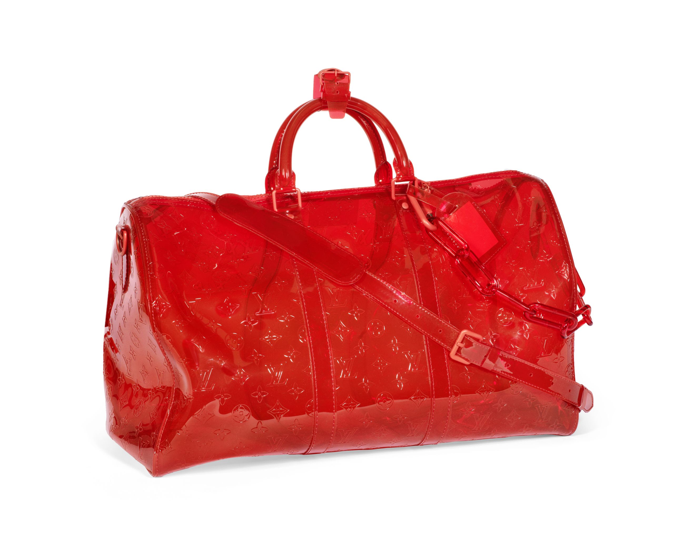 Red PVC Keepall Bandoulière 50, Virgil Abloh for Louis Vuitton, c. 2019, Sold for £2,167 inc. premium