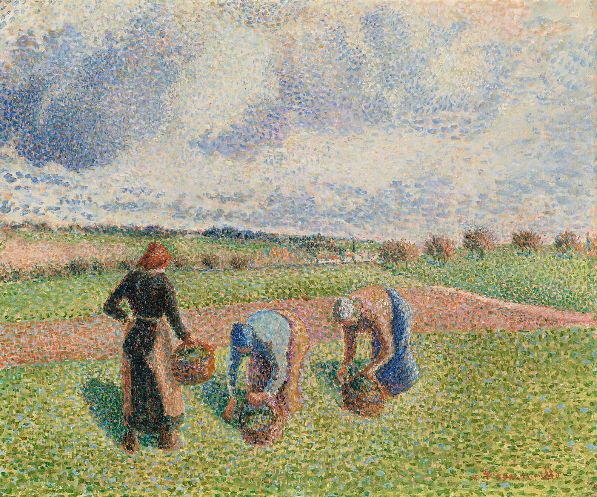 Camille Pissarro, "Paysannes ramassant des herbes, Éragny" (1886). Private collection.
