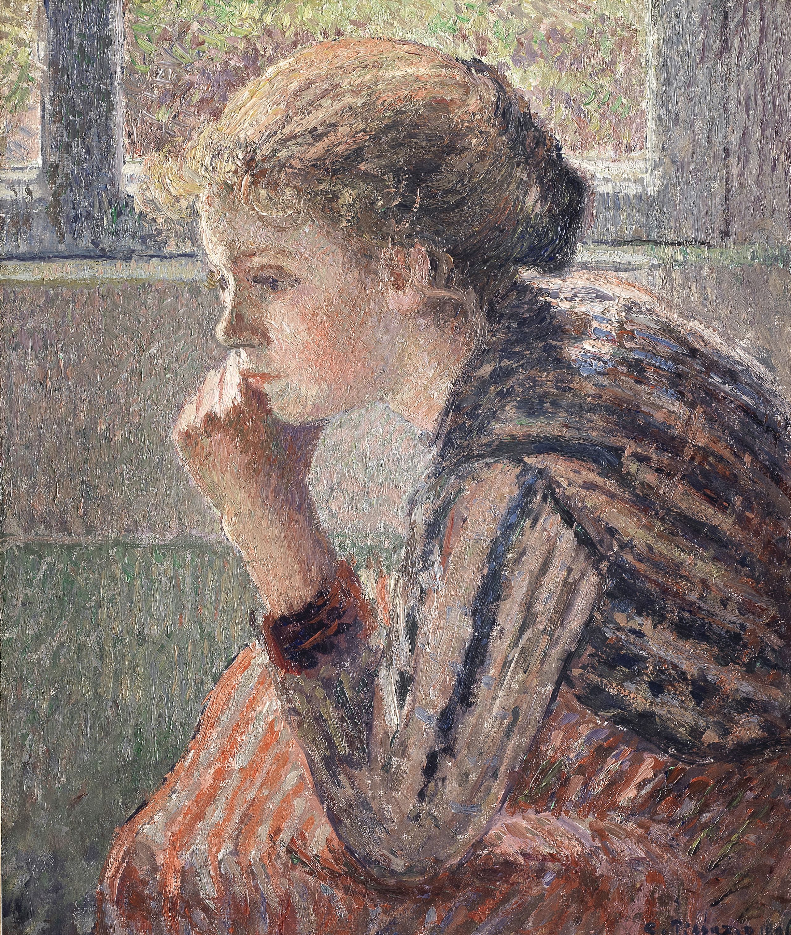 Lot 12. Camille Pissarro, "Tête de jeune fille de profil dite 'la Rosa'" (1896). Estimate: $1,500,000 - 2,000,000