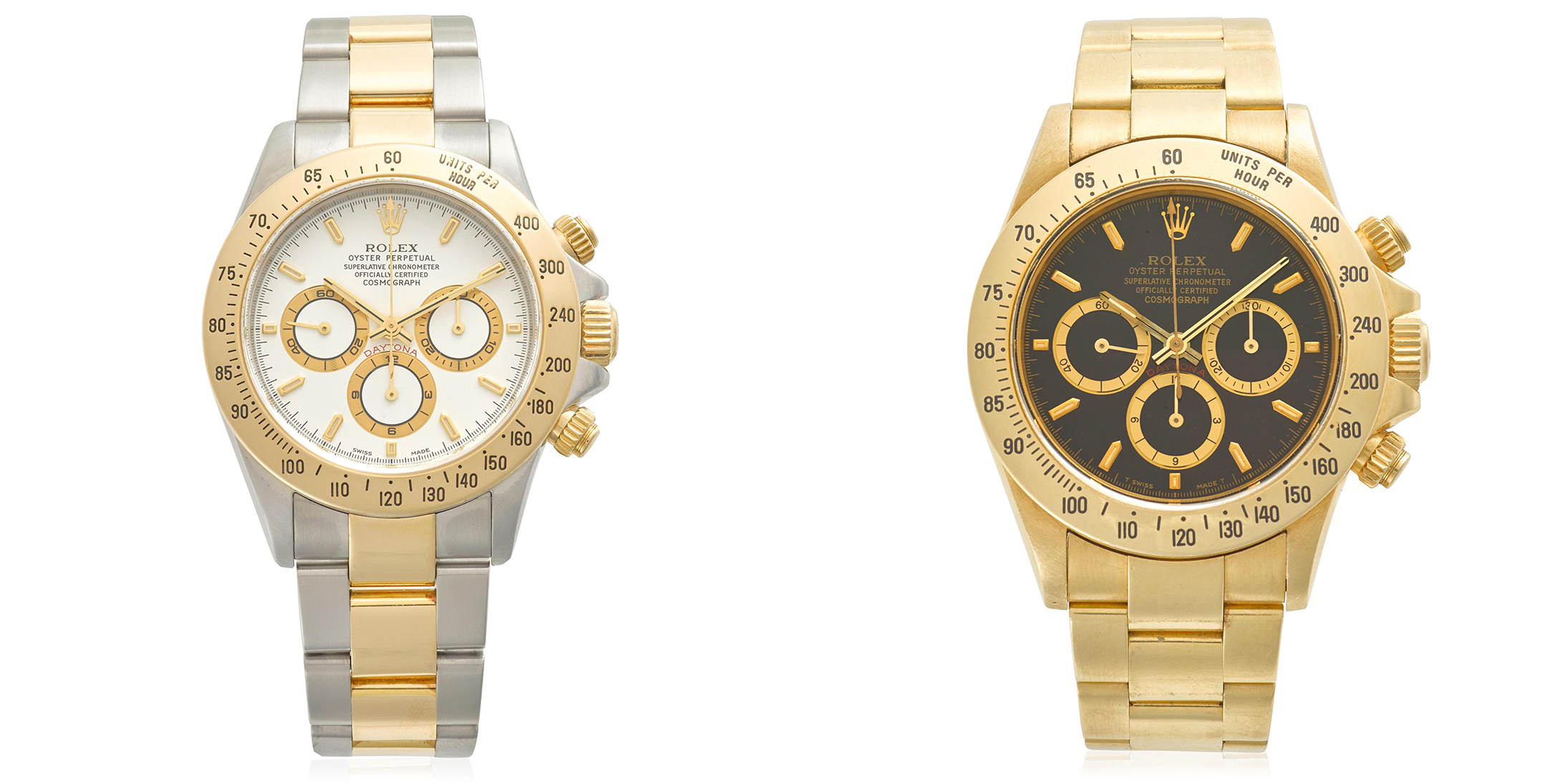 Lot 6. Rolex. An 18k Gold and Stainless Steel Chronograph Bracelet Watch. Lot 7. Rolex. An 18k Gold Automatic Chronograph Bracelet Watch with Zenith Movement.