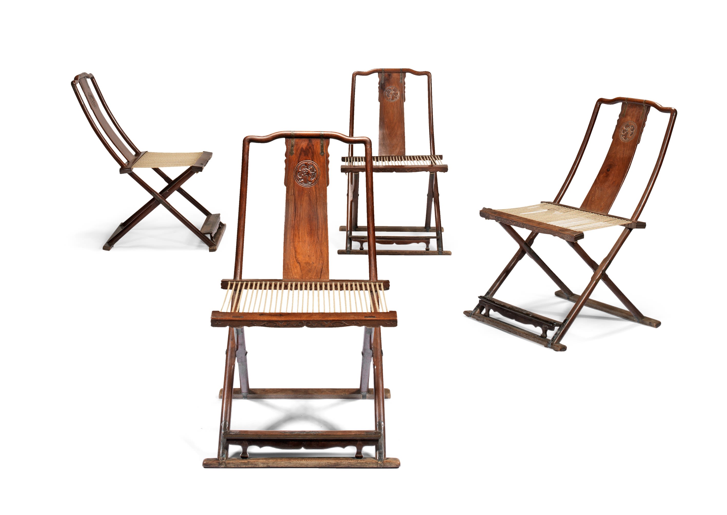 An Important and Exceptionally Rare Set of Four Huanghuali Folding Chairs, Jiaoyi 16th/17th Century. Sold For £ 5,296,250 Inc. Premium