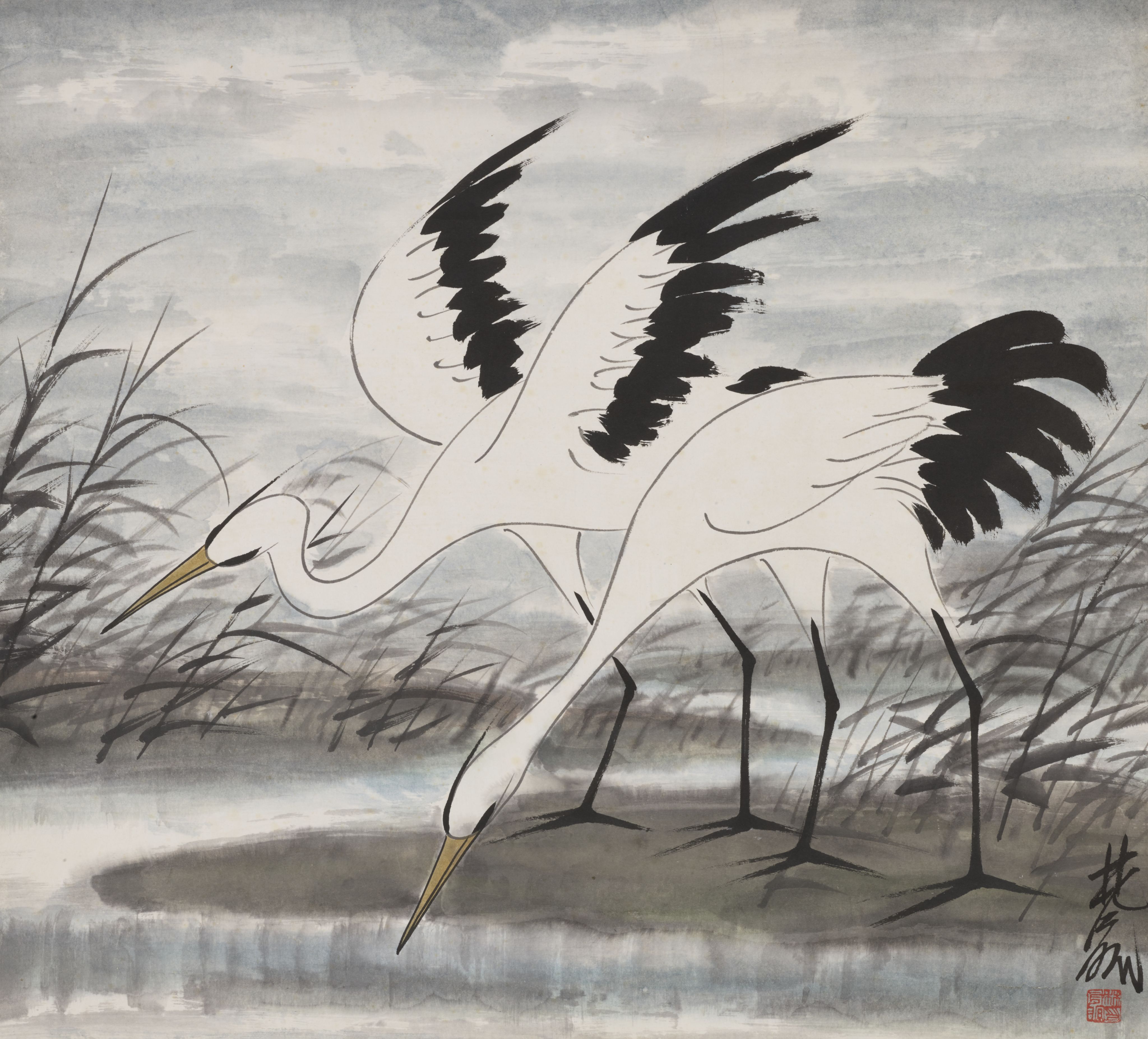 Lot 58. Lin Fengmian, Two Egrets. Estimate: HK$250,000-350,000