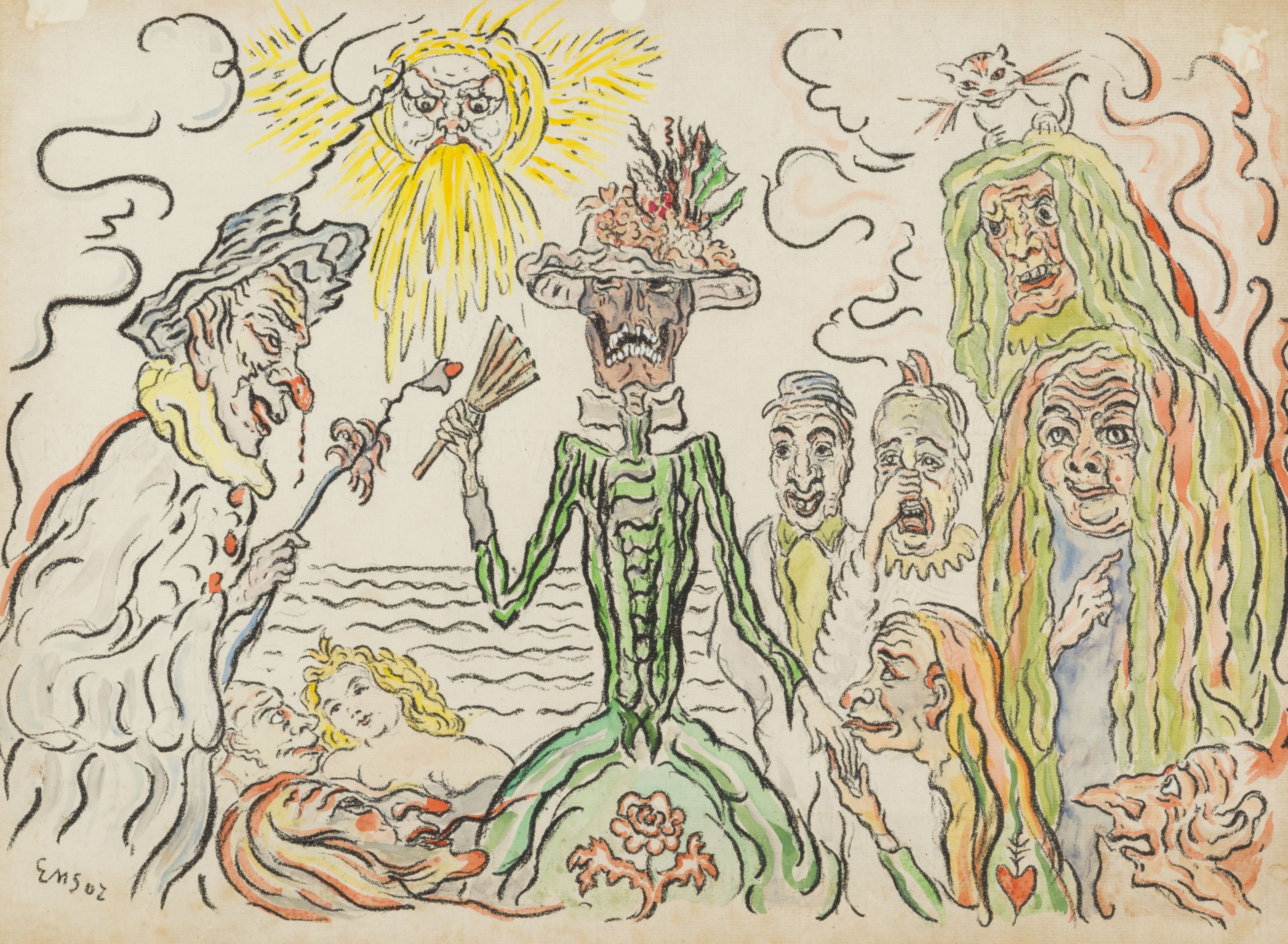 Lot 16. James Ensor, La mort coquette (after), 1922, Enhanced lithograph. Estimate: €1,500 - €2,000