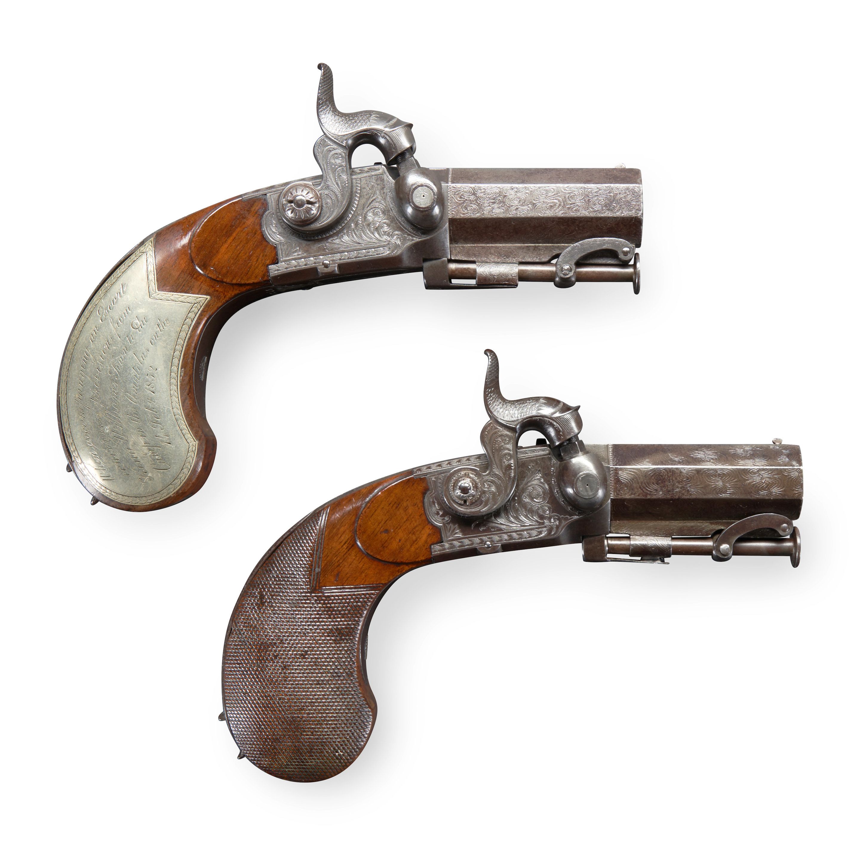 A Pair of 43rd Regiment Memorial Presentation Percussion Pocket Pistols, Estimate: $2,000-$3,000.