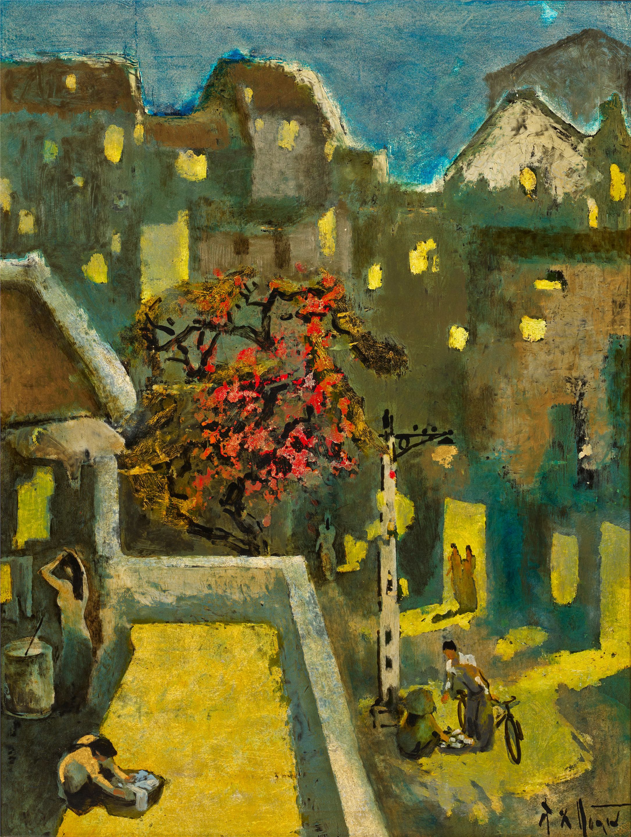 Lot 31. Do Xuan Doan, Scène nocturne de quartier. Estimate: €3,000 - €5,000.