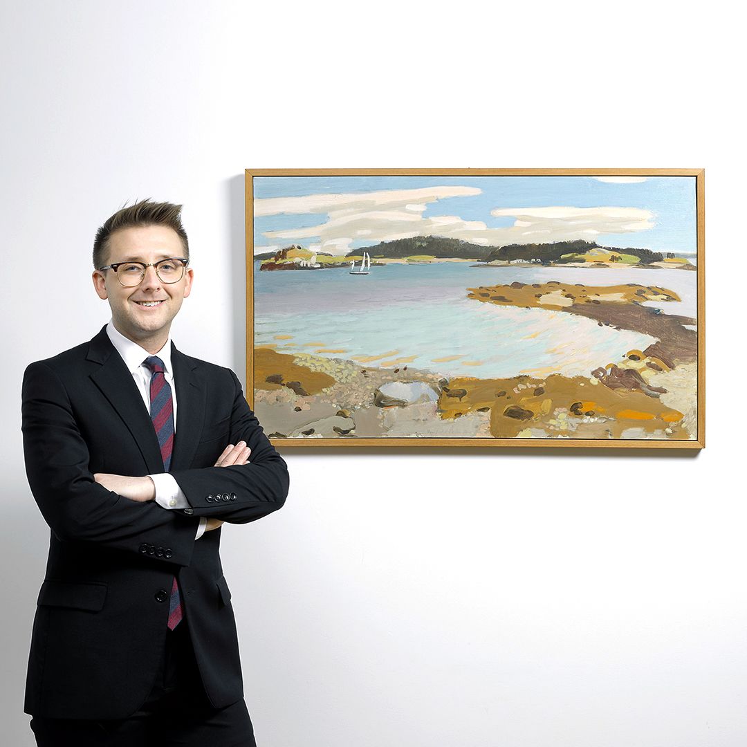 Aaron Anderson pictured with Fairfield Porter's Yawl in the Channel. Estimate: $700,000 - 1,000,000 