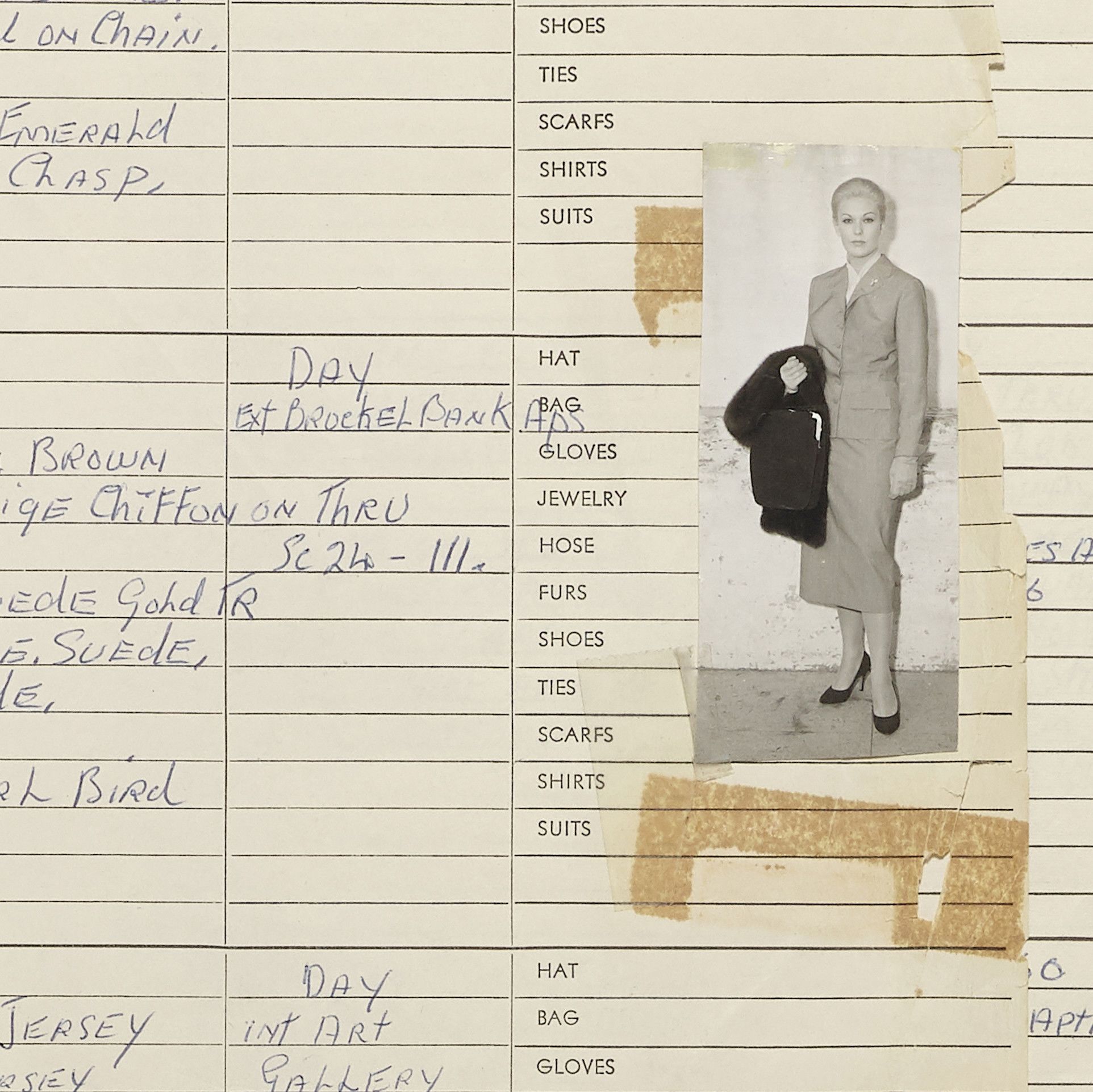 Lot 103. A costume continuity file of Kim Novak and Vera Miles for Vertigo. Estimate: $1,500 - 2,500